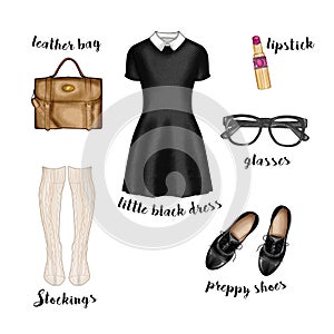 fashion illustration. preppy hipster casual style outfit photo