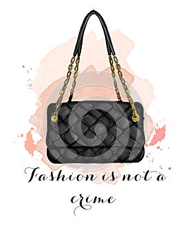 Fashion Illustration with quilt black handbag