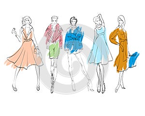 Fashion illustration. Stylish fashion models.