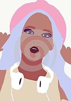 Fashion Illustration of trendy biracial girl or woman having fun. Girlpower concept.