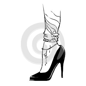 Fashion illustration with woman legs wearing high heels shoes