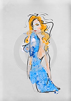 Fashion illustration woman on white background