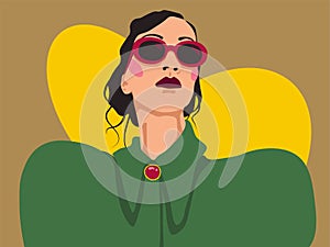 Fashion illustration of women in green shirt and sun glases