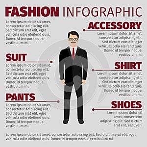 Fashion infographic with smiling man clerk