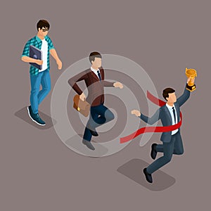 Fashion isometric people, 3d businessman, development start-up, creative young businessman, freelancer, start-up process