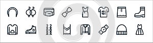 Fashion line icons. linear set. quality vector line set such as dress, watch, t shirt, sweater, skirt, fanny pack, dress, earrings