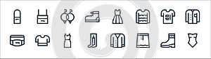 Fashion line icons. linear set. quality vector line set such as swimsuit, skirt, leotard, fanny pack, t shirt, earrings, dress,