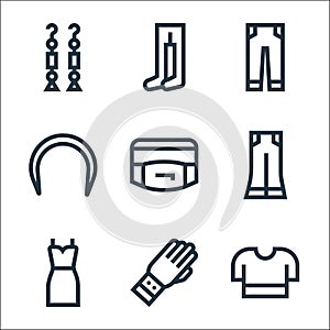 Fashion line icons. linear set. quality vector line set such as t shirt, bracelet, dress, bell, fanny pack, plush, jeans, leotard