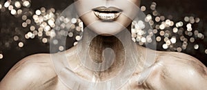 Fashion Lips Beauty Art Makeup, Woman Metallic Lipstick Make Up, Glittering Color