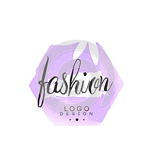 Fashion logo design, badge for clothes boutique, beauty salon or cosmetician watercolor vector Illustration