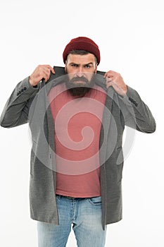 Fashion man with beard. Male barber care. Mature hipster with beard. Bearded man. serious man isolated on white. brutal