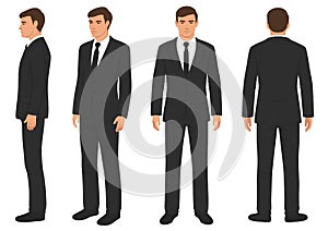 fashion man isolated, front, back and side view,