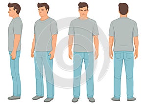 fashion man isolated, front, back and side view,