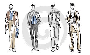 Fashion man. Set of fashionable men`s sketches