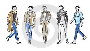 Fashion man. Set of fashionable men`s sketches