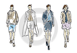 Fashion man. Set of fashionable men`s sketches photo