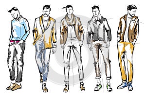 Fashion man. Set of fashionable men`s sketches