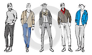 Fashion man. Set of fashionable men`s sketches photo