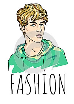 Fashion man vector illustration. Hipster. Street fashion. Beauty model guys sketch