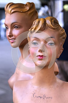 Fashion mannequins 50s plaster statue portrait luxury shop Paris France