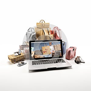 Fashion market in laptop. Online shop on web site. shopping online concept.