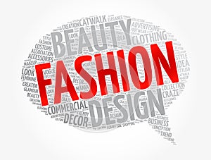 Fashion message bubble word cloud collage, concept background