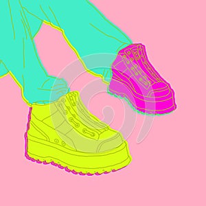 Fashion minimal illustration. Girl legs in stylish shoes