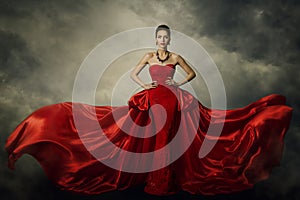 Fashion Model Art Dress, Elegant Woman Red Retro Gown