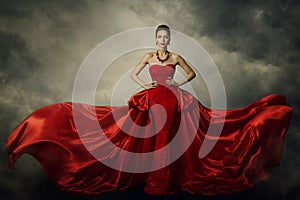 Fashion Model Art Dress, Elegant Woman Red Retro Gown photo