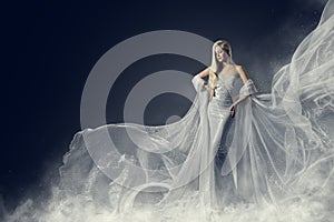 Fashion Model Beauty Dress, Waving Silver Cloth Gown, Woman