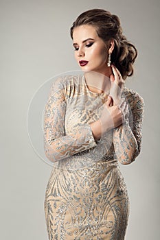 Fashion Model Beauty dress, Well Dressed Elegant Woman in Sparkling Evening Dress