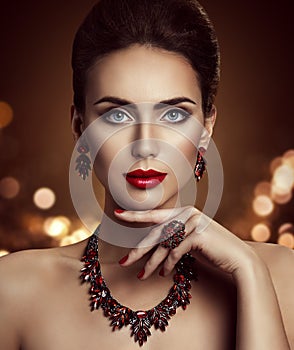 Fashion Model Beauty Makeup and Jewelry, Woman Face Make Up