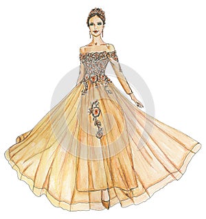 Fashion Model in a Citrine Evening Gown