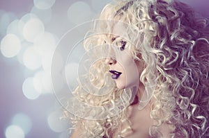 Fashion Model Curly Hair, Young Woman Beauty Portrait, Hairstyle Curls