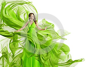 Fashion Model Dress, Woman in Flowing Fabric Gown, Clothes Flow