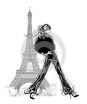 Fashion model by Eiffel tower