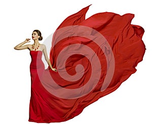 Fashion Model in Fly Dress Fabric, Woman Beauty Fluttering Cloth