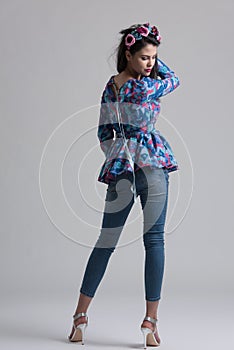 Fashion Model girl isolated over white background