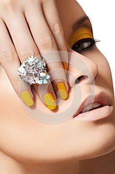 Fashion model, glamour jewelry, make-up & manicure