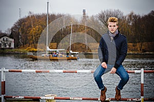 Fashion model guy portrait outdoors