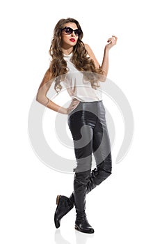 Fashion Model In Leather Trousers