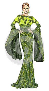 Fashion Model in a Lime and Green Designer Gown