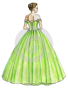 Fashion Model in a Long Neon Lime Green Fairytale Ballroom Gown