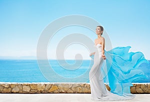 Fashion Model in Summer Dress, Elegant Woman in Long White Gown