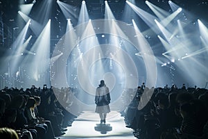 Fashion model walking down the runway during a show