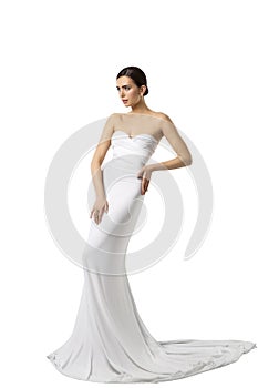 Fashion Model Wedding Bride Dress, Woman Beauty Gown, White