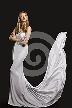 Fashion Model Wedding Bride Dress, Woman Beauty in White Gown