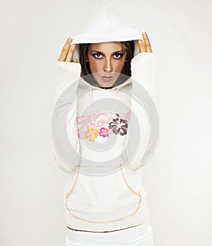 Fashion model in white hoody photo