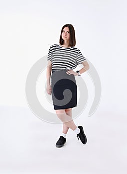 Fashion model of a woman in a striped