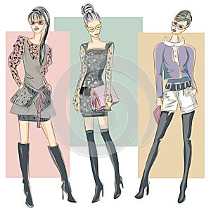 Fashion models set in sketch style
